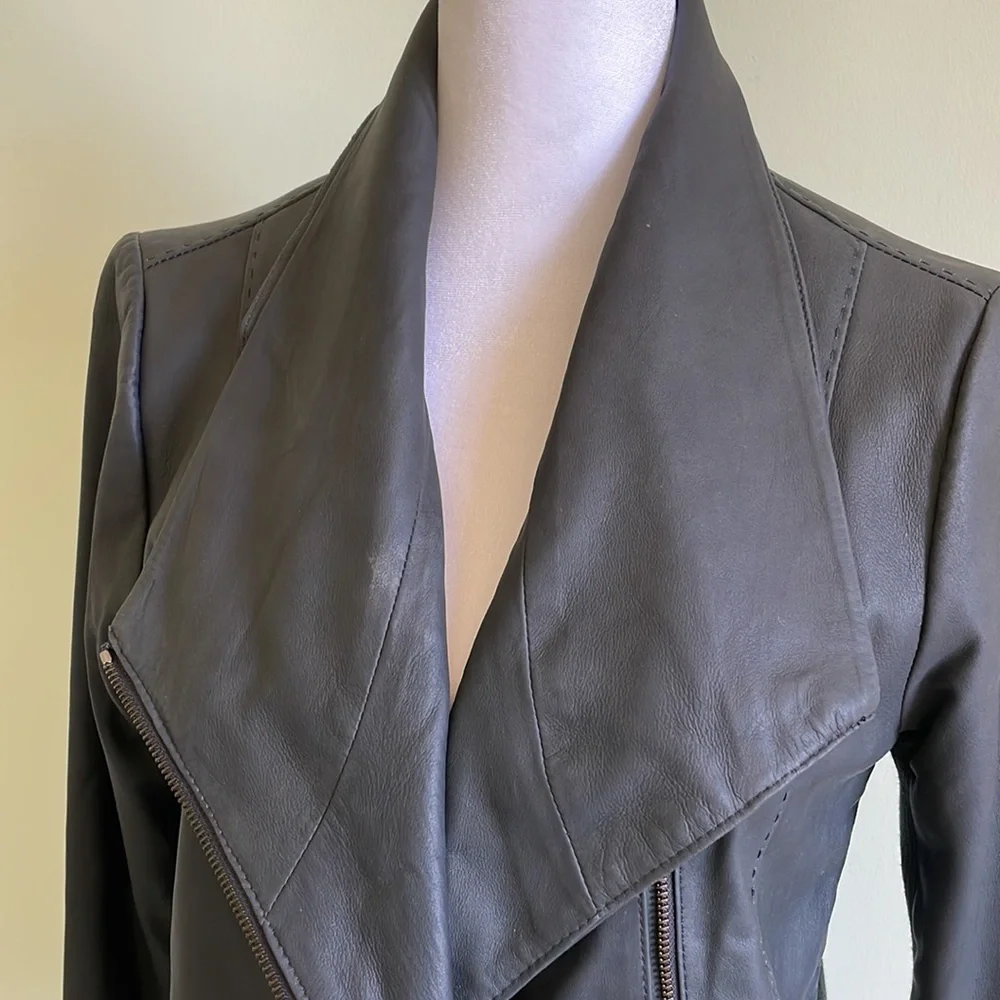 Vince Classic Scuba Goat Leather Jacket Moto Gray Size M - Picture 2 of 12